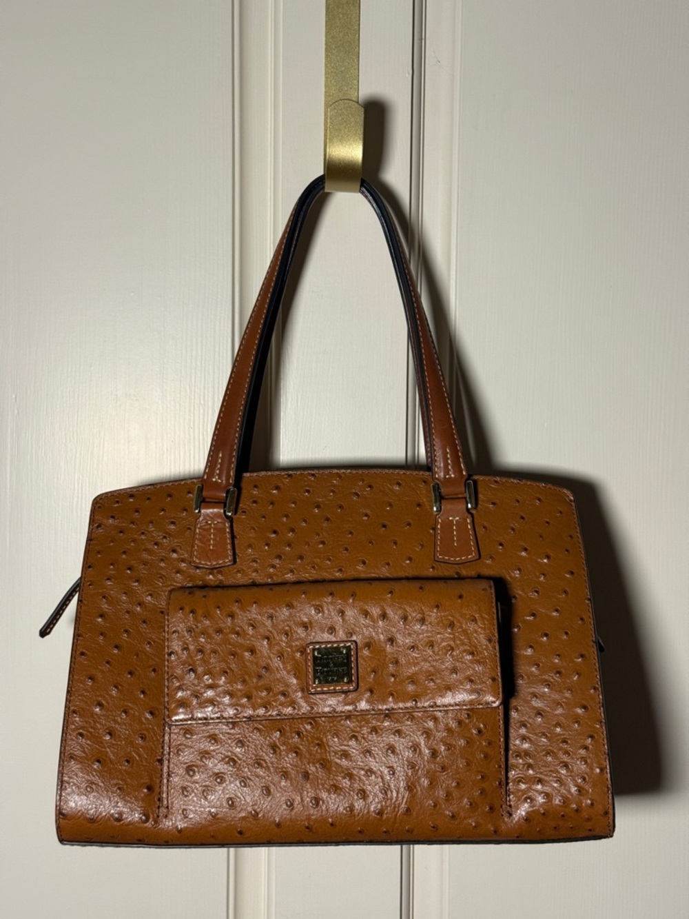 Dooney & Bourke Cognac Brown Ostrich Embossed Satchel